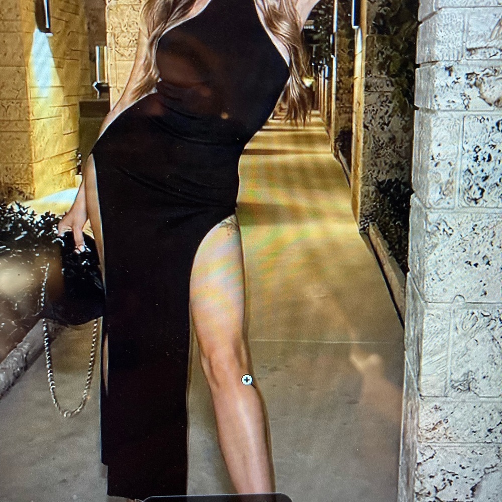 black double split dress floor length 8/10 new unworn